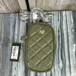 Badgley Mischka Crossbody Phone Bag Olive Green Quilted Vegan Leather